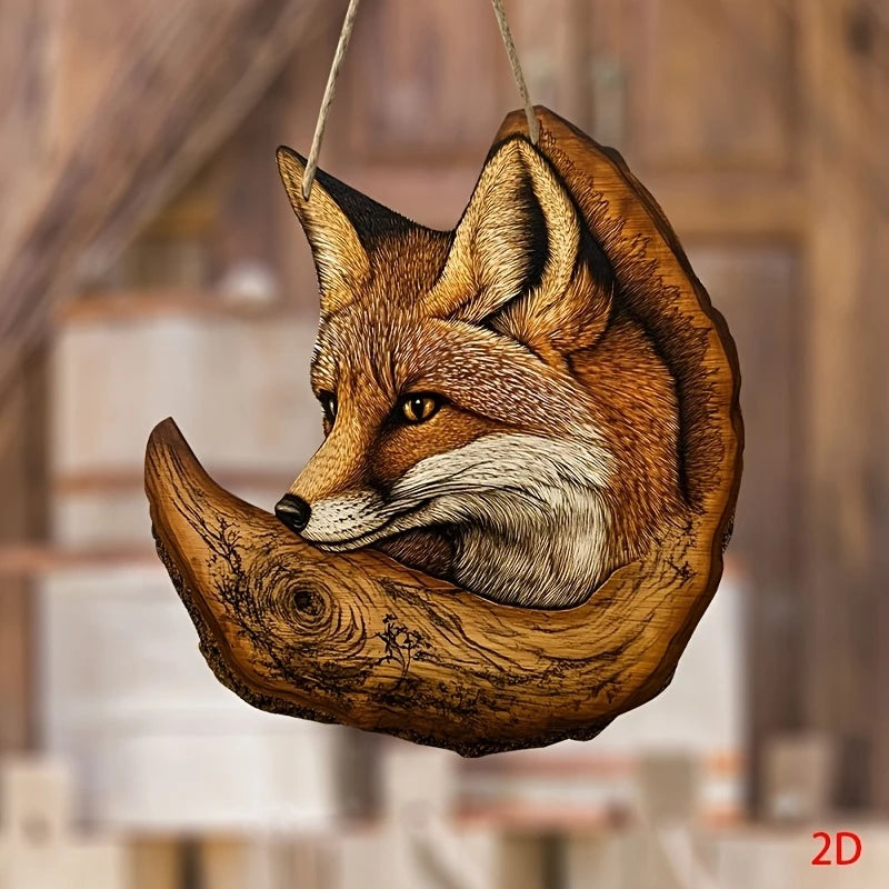 décoration murale renard bois marron orange rustique artistique chambre salon 23cm 25cm suspension cordon