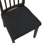Housse chaise moderne feuilles stylisées beige gris marron bleu clair élastique poly spandex
