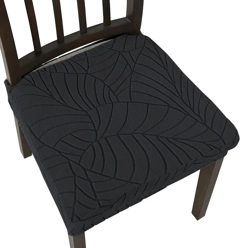 Housse chaise moderne feuilles stylisées beige gris marron bleu clair élastique poly spandex