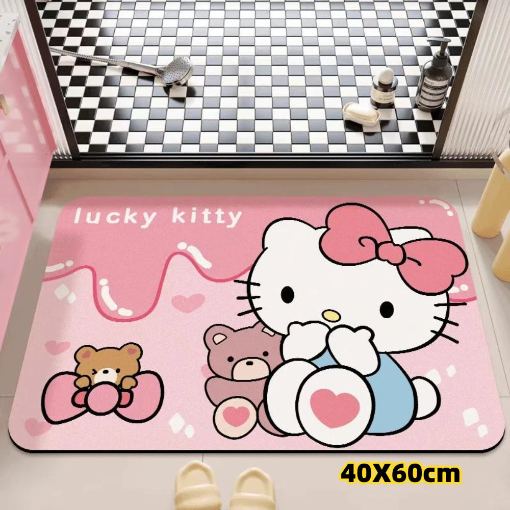 tapis salle bain antidérapant absorbant rapide dessin animé hello kitty motifs musicaux coeurs ours