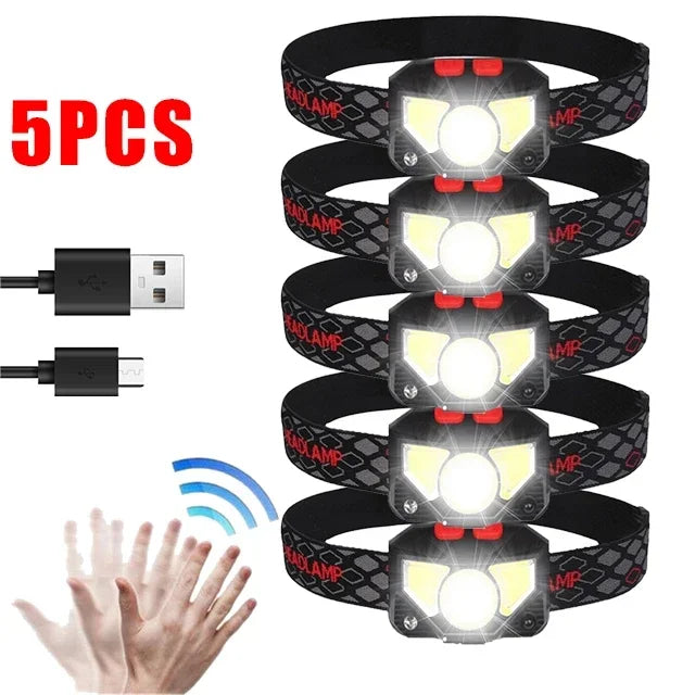 lampe frontale rechargeable led noire camping pêche nuit randonnée mode ajustable ceinture