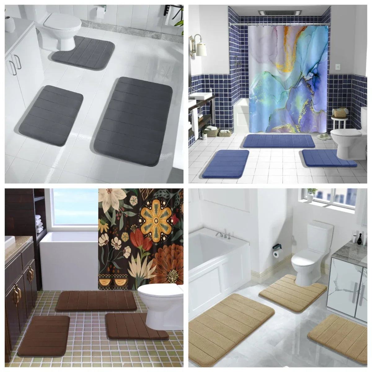 tapis bain mousse mémoire forme absorbant antidérapant moderne rayé beige clair salle bain lavable