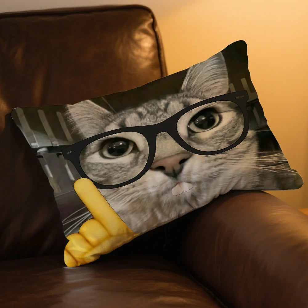housse coussin imprimé chats lunettes gris noir moderne 30x50cm 40x60cm 48x74cm 50x70cm double face
