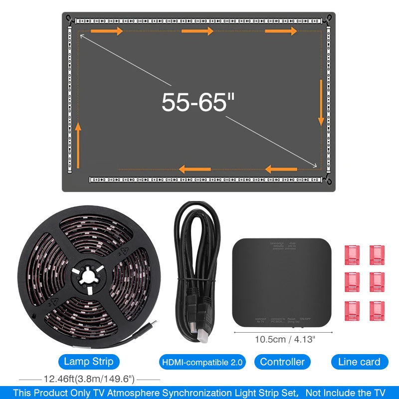 bande lumineuse led multicolore rayures horizontales adhésif moderne télévision 4k hdmi synchronisation écran 40
