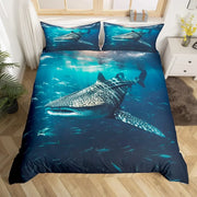 Housse de couette imprimée poissons requins bleue marine - Ensemble literie doux enfants adultes