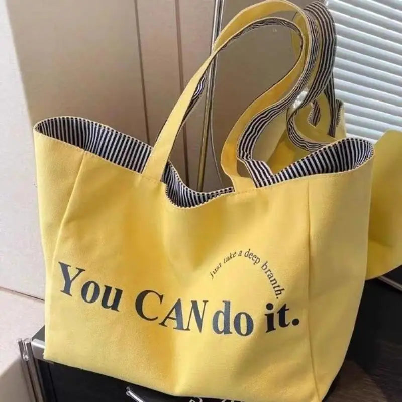 sac main moderne toile jaune rayures noires poignées détachables grande capacité usage quotidien