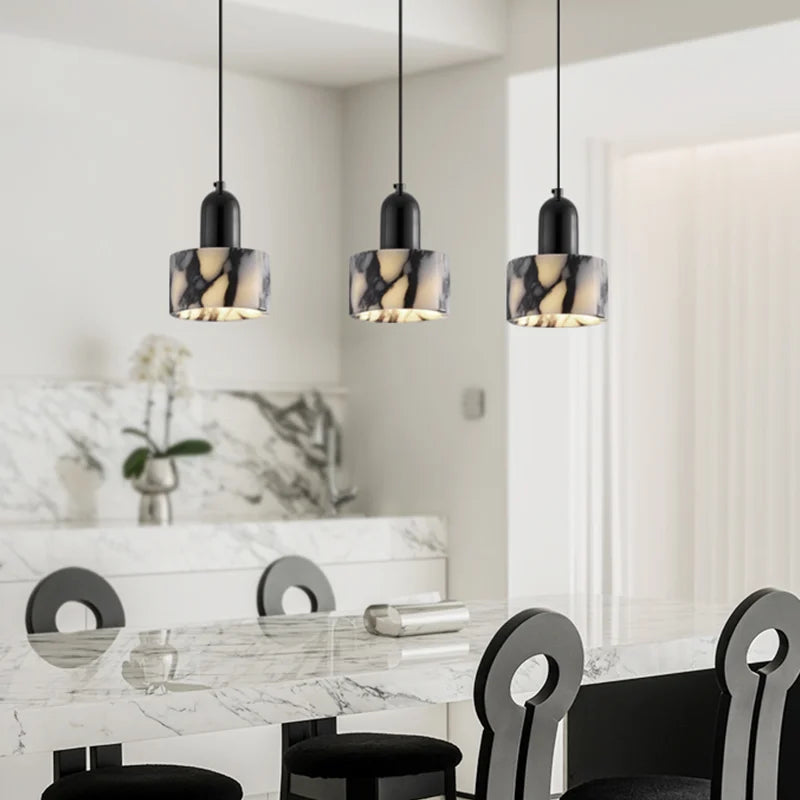 lampe suspendue marbre noir blanc moderne salon chambre gris ledflux2492000voltage90260