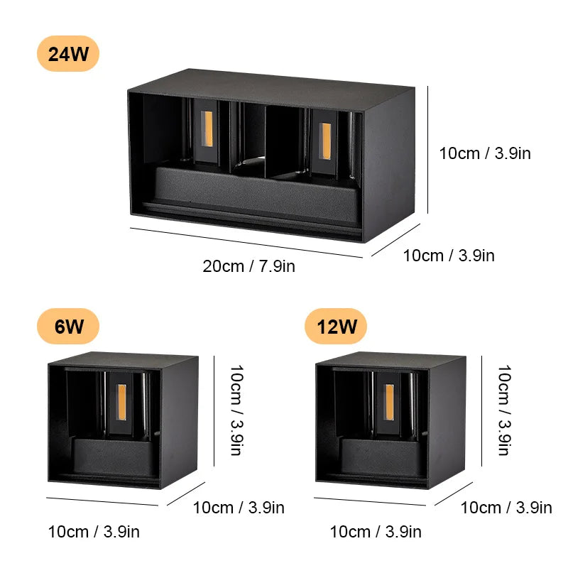 applique murale led moderne noir 24w 12w 6w ip65 extérieur contemporain minimaliste