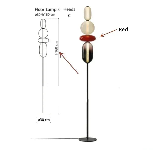 lampe sol led moderne sphères colorées semi transparentes blanc rouge vert noir marron scandinave