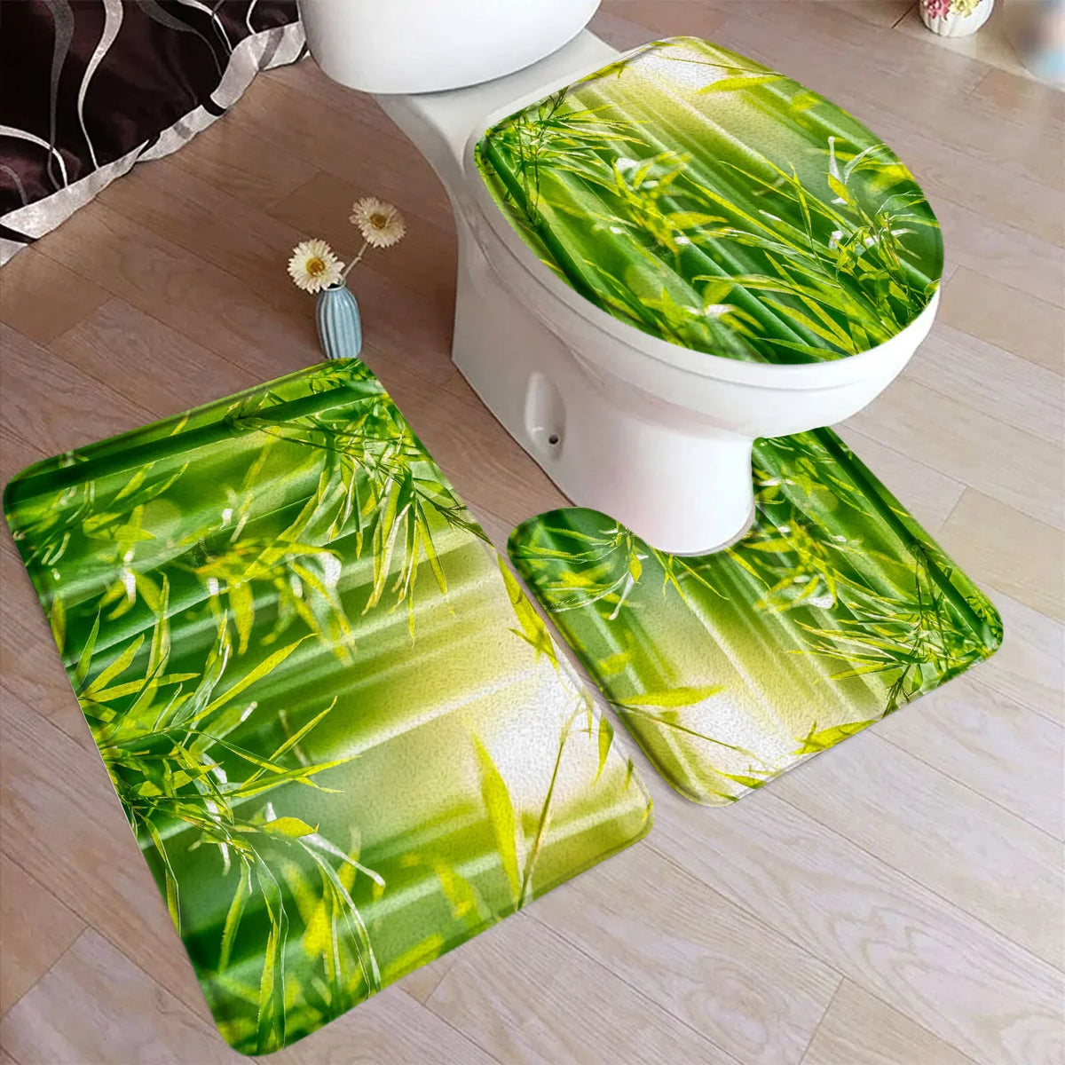 tapis toilette moderne vert feuilles bambou motifs floraux respectueux environnement adhésif salle bain