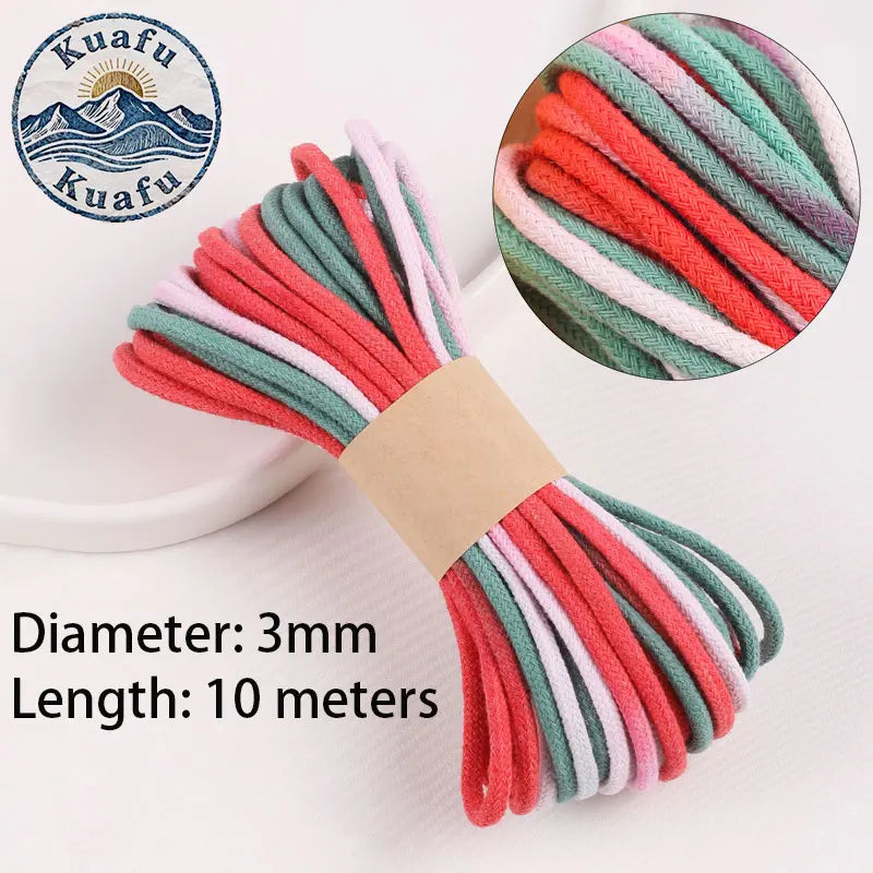 corde coton 10mètres 3mm rayures horizontales rose blanc gris vert bleu orange jaune texturée