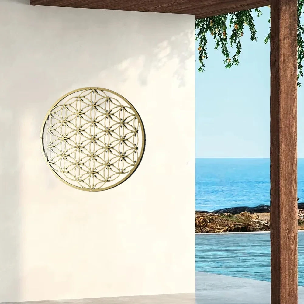 décoration murale moderne or fleur vie symbole géométrique adhésif métal chambre salon