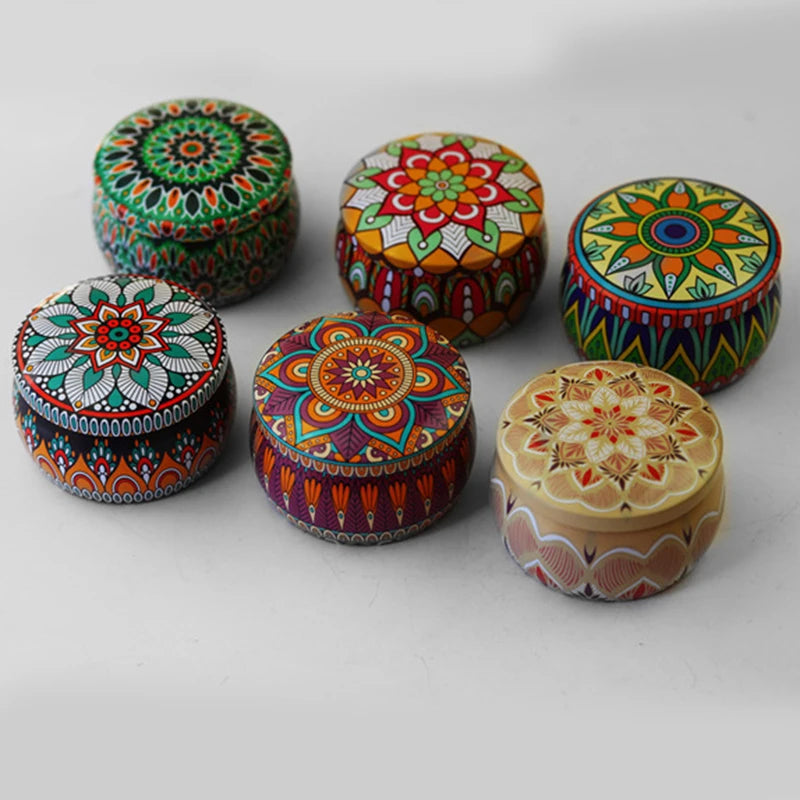 boîtes rangement multicolores artisanales motifs floraux géométriques opaques capacité pièces ferrero