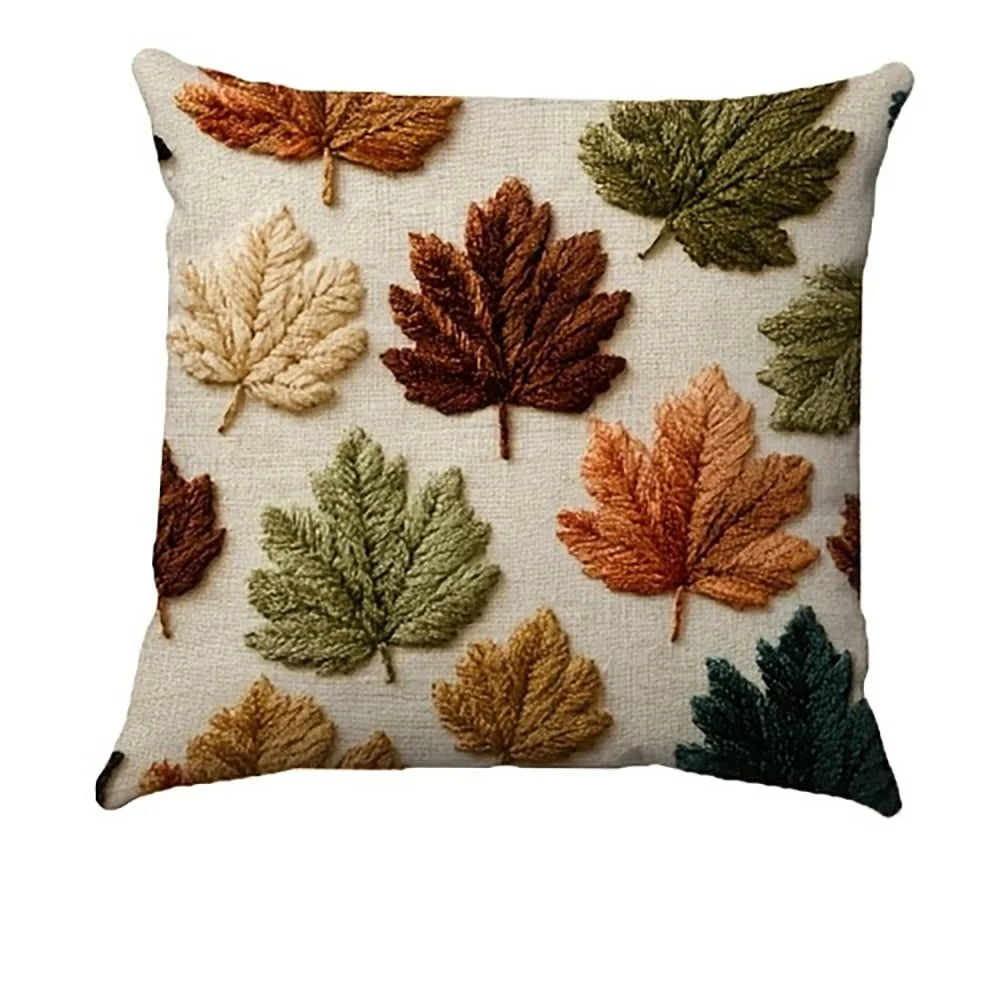 taies d'oreiller automne feuilles colorées campagnard beige polyester 45x45cm opacité