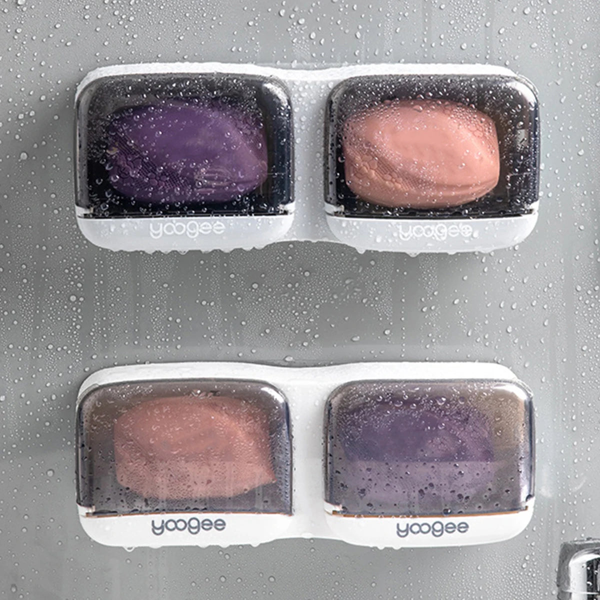 distributeur savon transparent moderne adhésif salle bain blanc gris violet rose