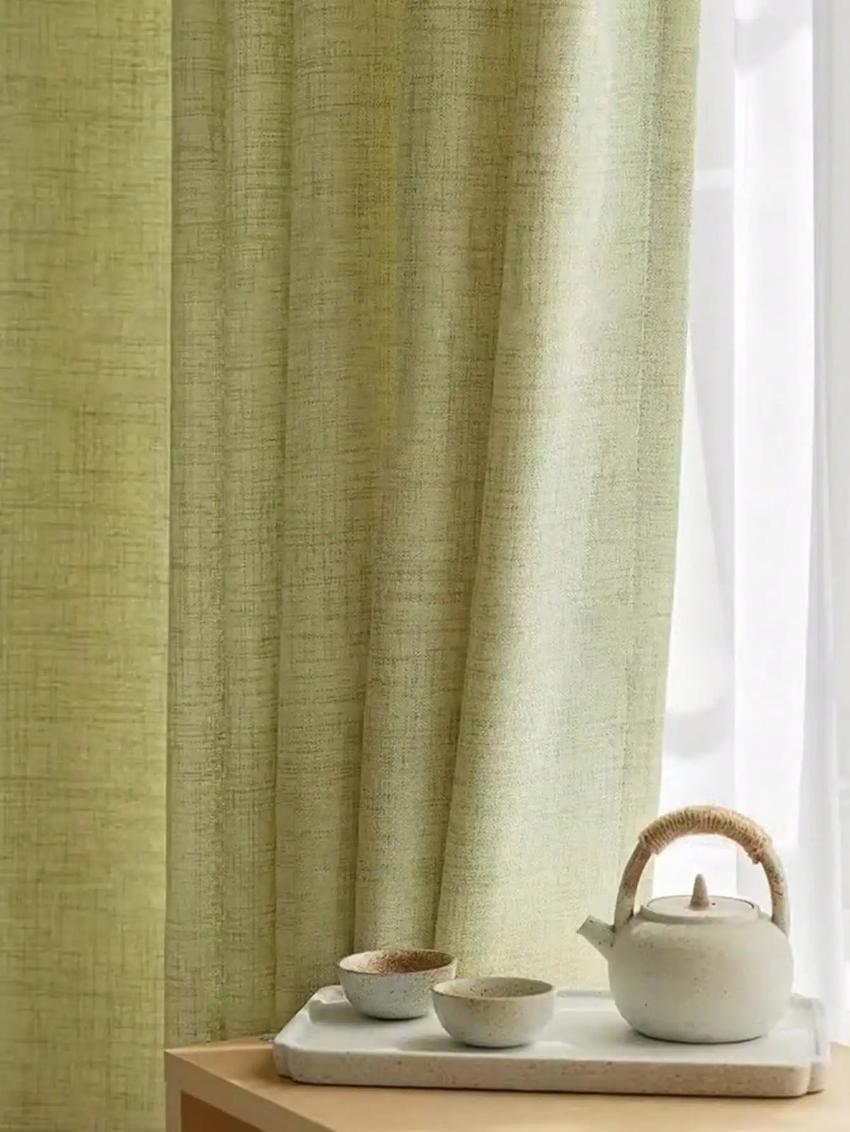 rideau vert clair texture lin moderne fenetre plate 100x200 cm