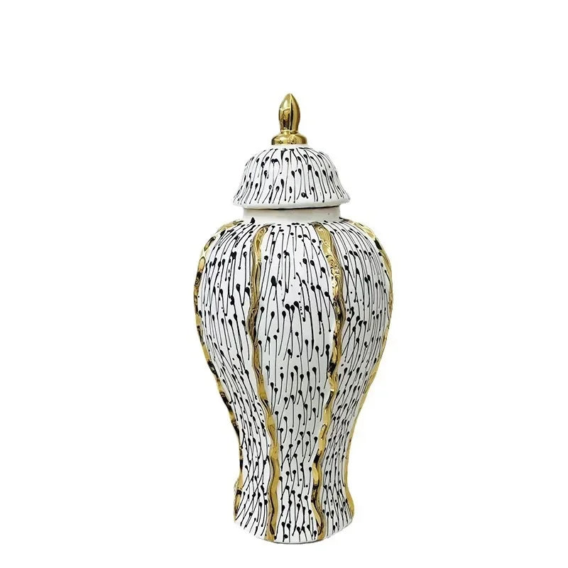 vase géométrique pois bordure dorée blanc noir intérieur élégant classique deco fleur pot gingembre