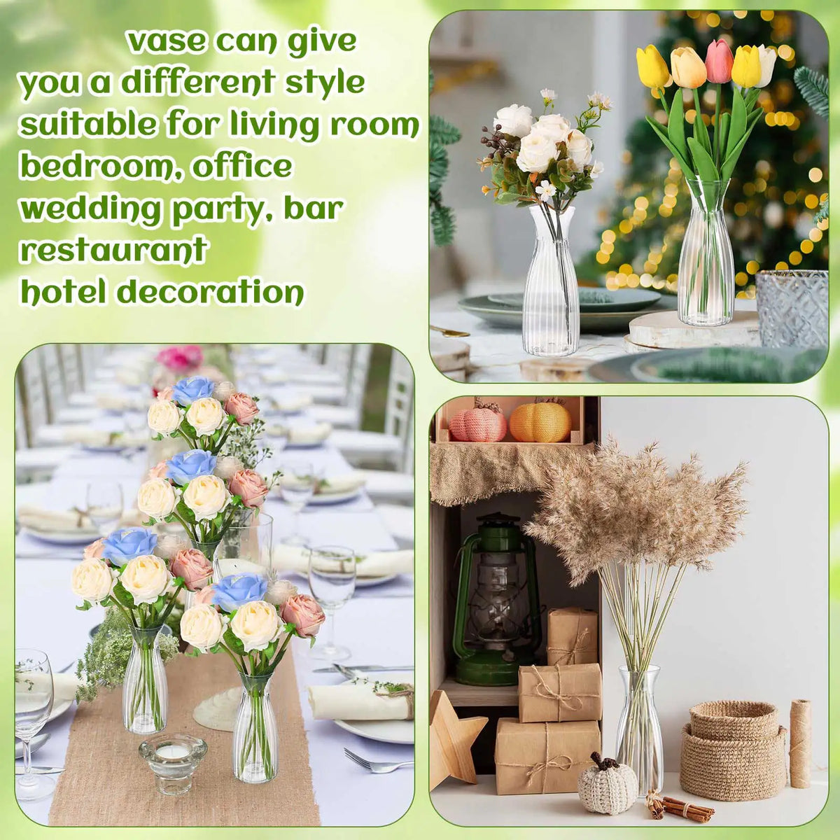 vases transparents striés fleurs artificielles bouquet décoration table moderne maison mariage