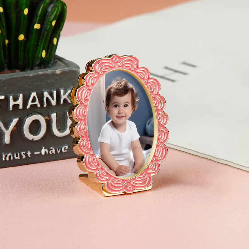 cadre photo vintage floral rose bleu doré ornementé métal alliage support posable decoration maison