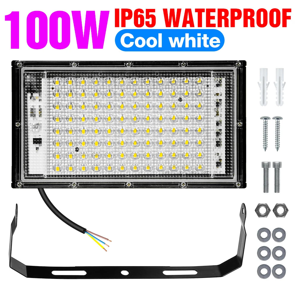projecteur led extérieur ip65 blanc moderne câbles alimentation 220v 100w 200w 50w