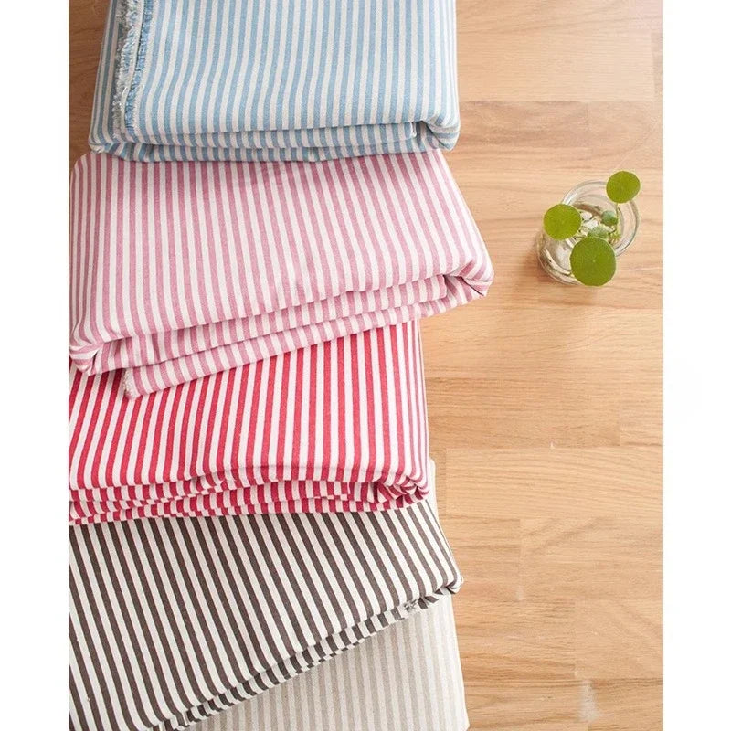 tissu lin rayures bleu rose rouge marron beige rustique simple champêtre sofa nappe