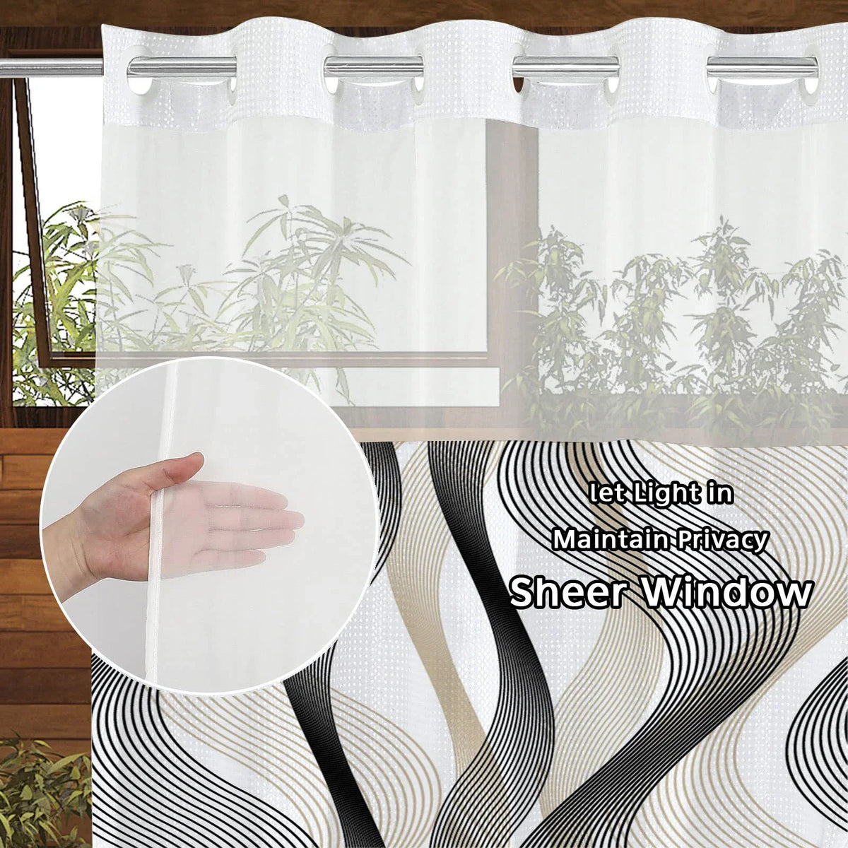 rideau douche moderne semi transparent motif abstrait polyester blanc noir beige