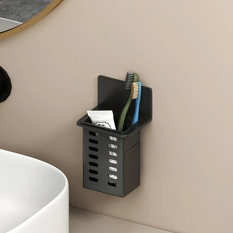 porte brosses dents adhésif moderne noir blanc perforé salle bain rangement multifonctionnel