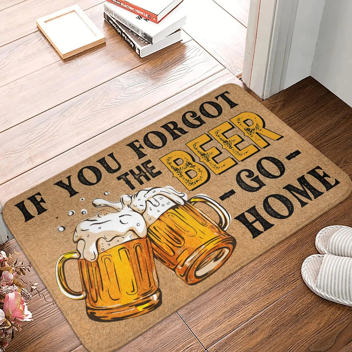 paillasson porte entrée humour bière tapis sol extérieur orange beige marron vintage