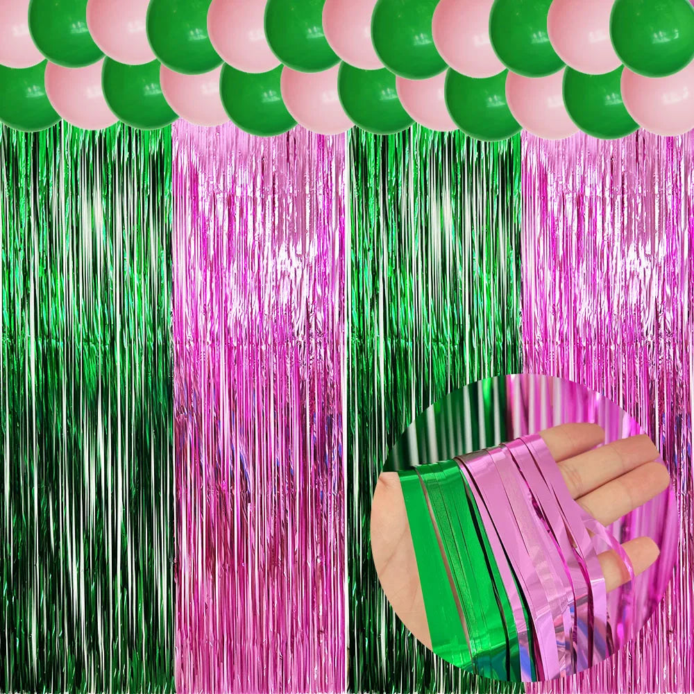 rideau festif vert rose rayures horizontales alternées opacité decoratif brillant adhésif 100cmx200cm 38cmx300cm mariage