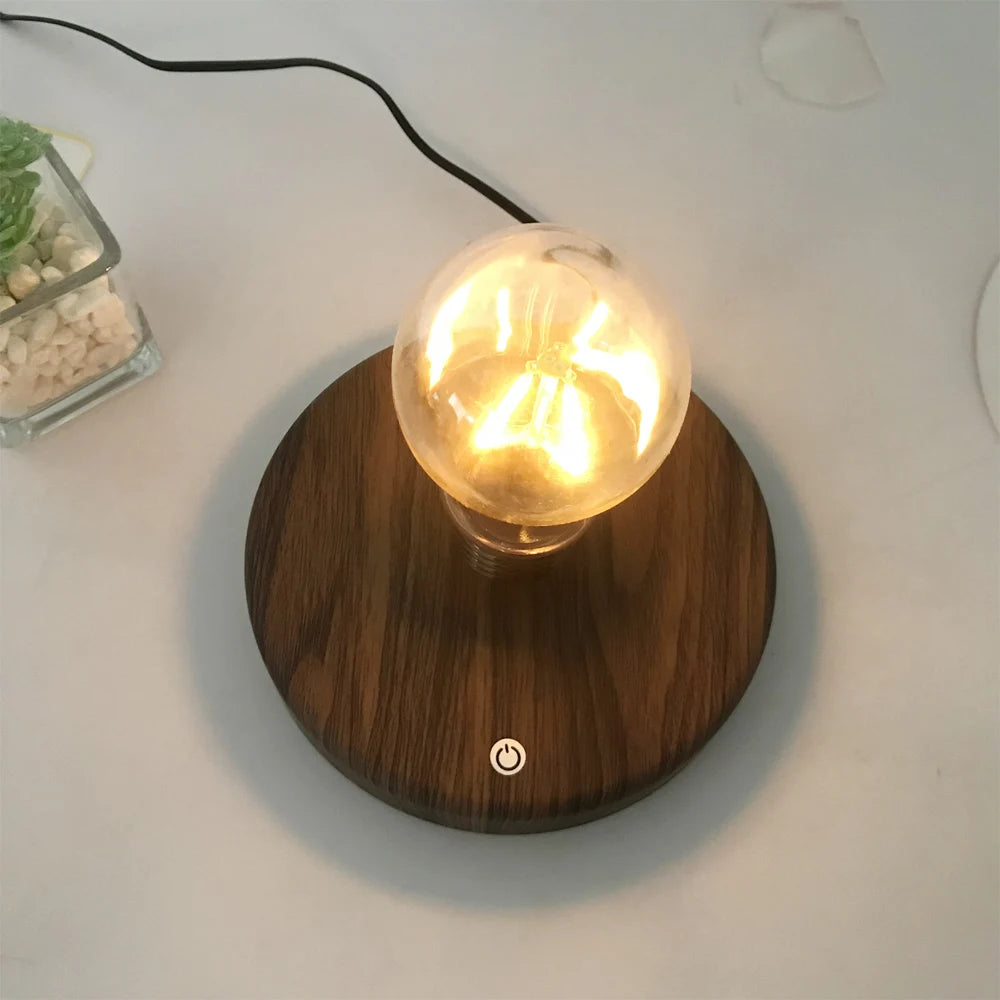 ampoule led flottante transparente moderne aimant base bois interrupteur tactile câble alimentation notice utilisation