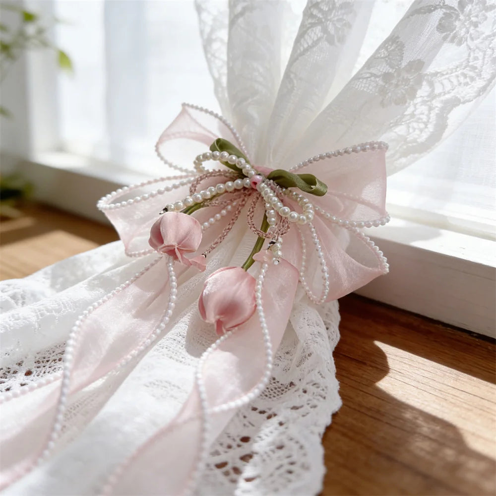 ruban décoratif rose fleurs artificielles transparent romantique accessoire décoration fenêtre chambre salon mariage