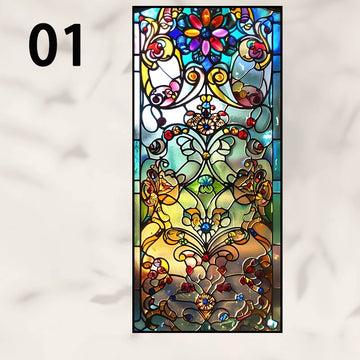 vitrail floral multicolore opaque adhésif art nouveau décoration maison balcon erotique geometrique