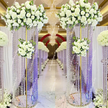 colonne décorative dorée fleurs artificielles élégante festivité transparente intérieur extérieur assemblage