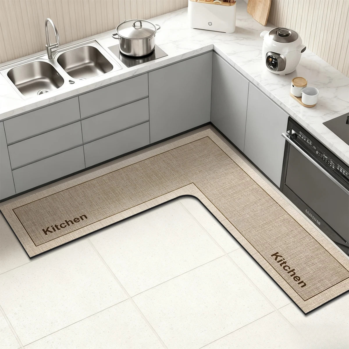 tapis cuisine gris moderne motif kitchen absorbant antidérapant caoutchouc salle bain intérieur