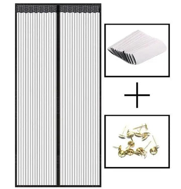 rideau porte magnétique anti moustiques noir blanc maille fine bordure dentelée moderne fonctionnel