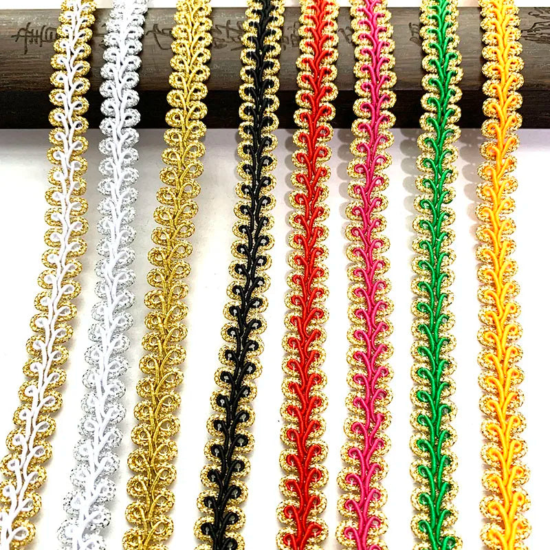 ruban décoratif dentelle polyester 1.4cm large blanc or rouge rose vert orange bleu motif