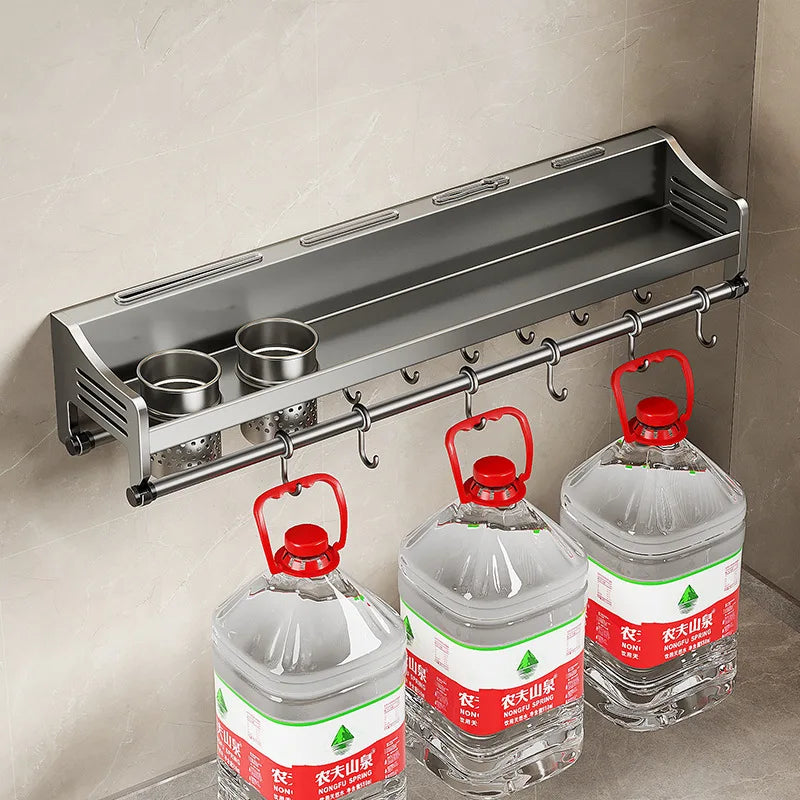 étagère murale multifonction imperméable pvc argentée moderne porte baguettes couteaux cuillères gobelets verres tasses
