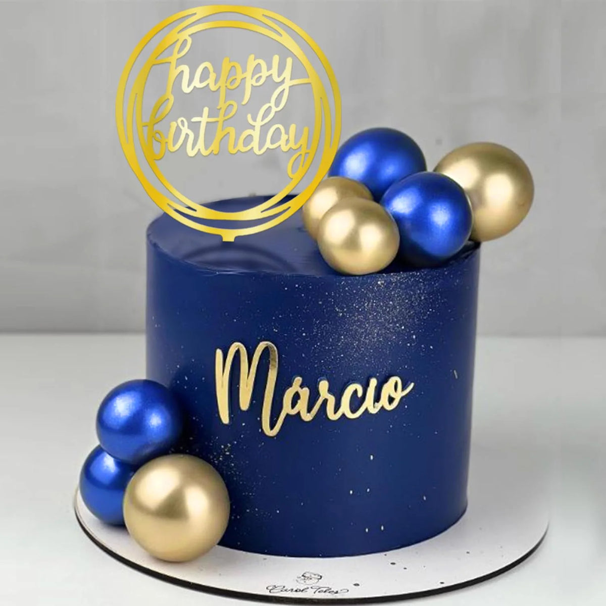 Décoration gâteau mariage bleu or