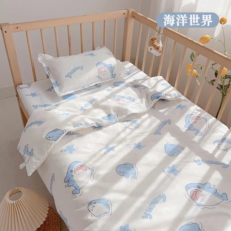 ensemble literie bébé drap plat couette oreiller motifs dessins animés couleur beige panda animaux