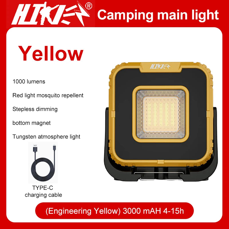lampe travail urgence aimantée led noire jaune moderne robuste port usb charge sortie