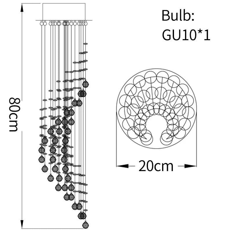 suspension lumineuse moderne cristal transparente haute 80cm 120cm 150cm 200cm 240cm 300cm