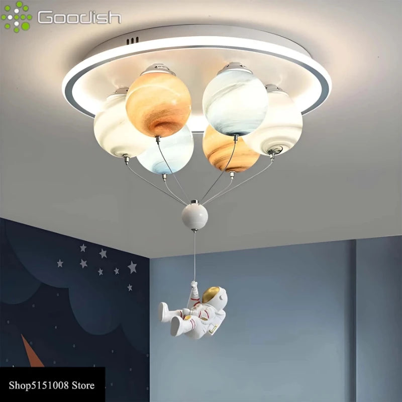 plafonniers moderne astronautes résine marbre blanc beige bleu orange chambre entrée led éclairage quotidien