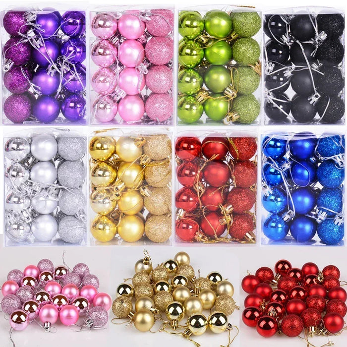 Lot de 24 boules de Noël en plastique or rouge rose