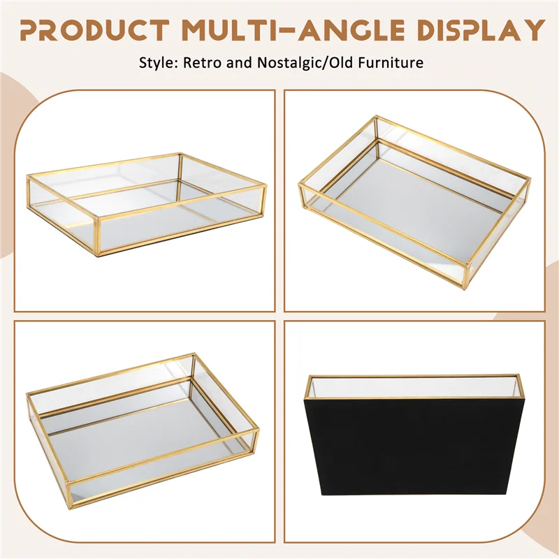 plateau rangement retro transparent bordure dorée moderne organisation bijoux maquillage desserts decoration intérieure nostalgie