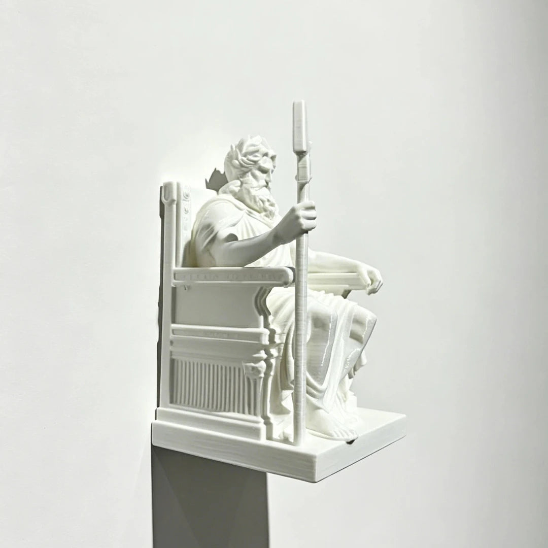 statue zeus dieu grec blanc trône sceptre éclair couronne laurier antique decoration mythe grec