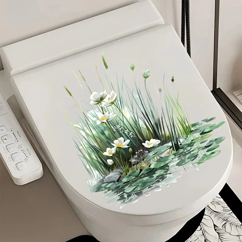 sticker mural paysage aquatique fleurs blanches herbe réaliste adhésif intérieur extérieur carreaux muraux moderne