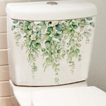 autocollant mural plante verte fleur décoration moderne salle bain toilette adhésif pvc résistant eau