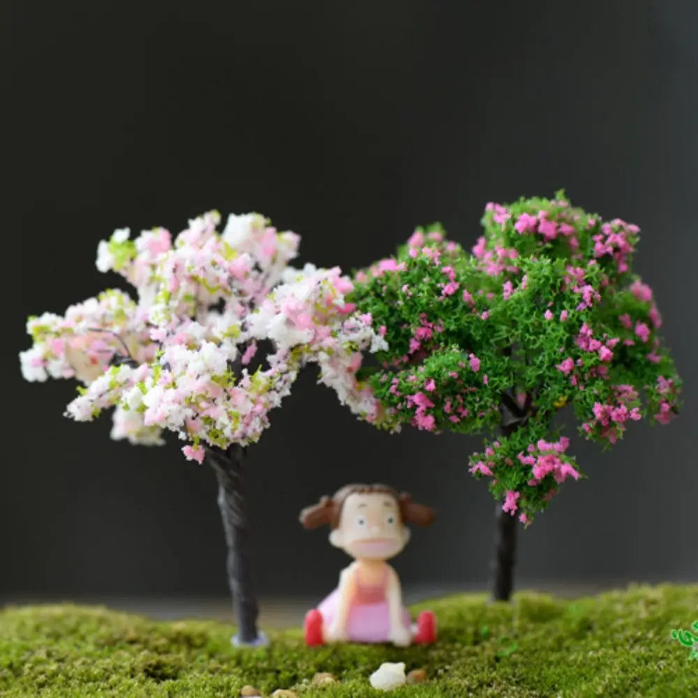 décoration intérieure arbre miniature résine fleurs feuilles rose verte artificiel rural maison