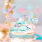 décoration gâteau thème sirène hippocampe coquillage étoile mer mariage anniversaire sous marin bleu rose