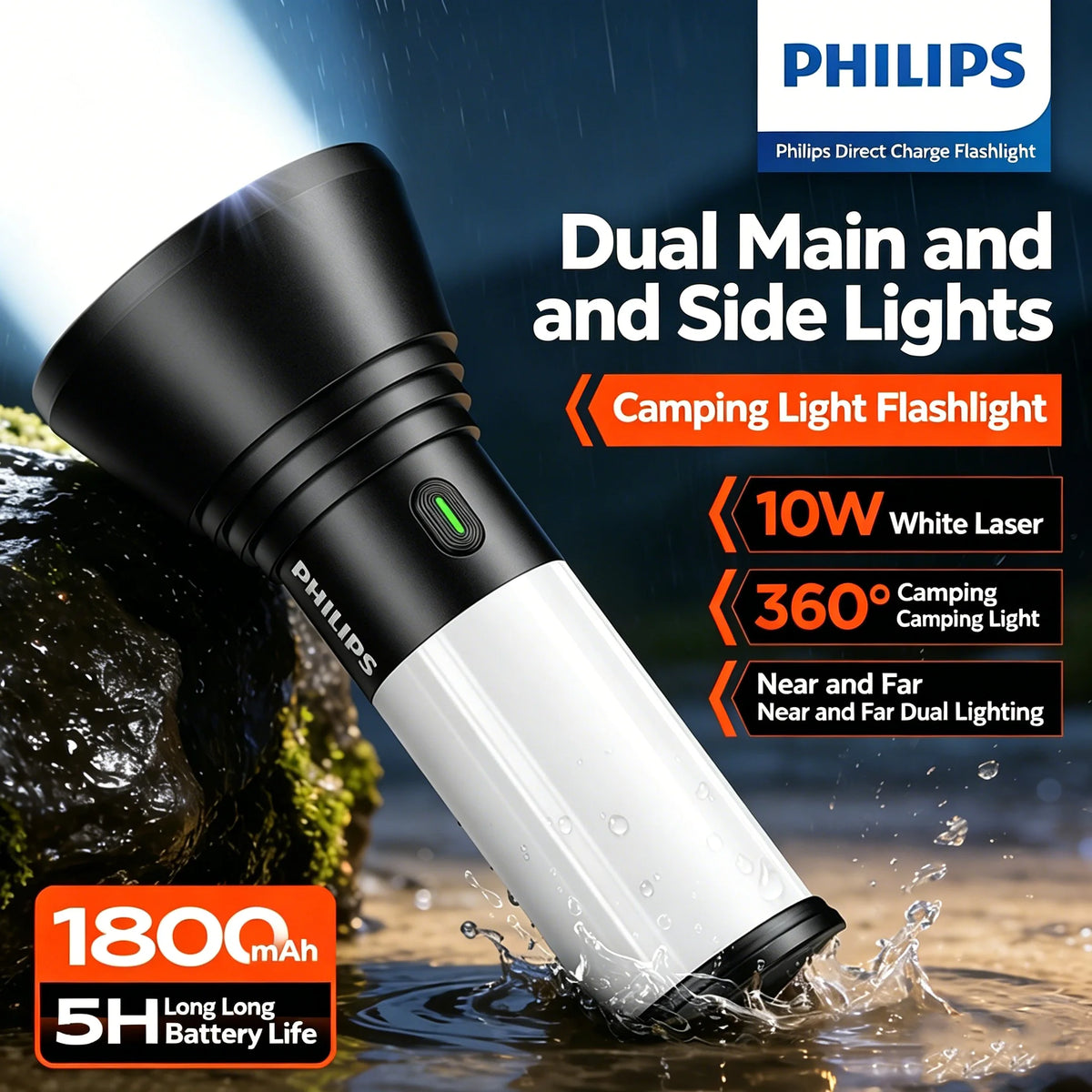 lampe camping rechargeable noir blanc lisse moderne interrupteur tactileversible 360degrees éclairageurgence nocturne